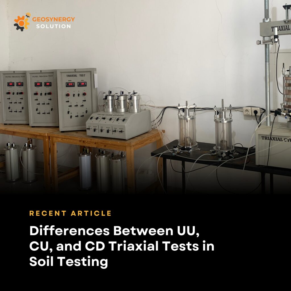 Triaxial test machine for UU, CU, and CD soil strength analysis
