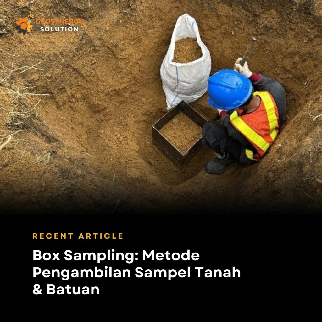 Proses penggalian manual untuk box sampling tanah geoteknik di lapangan