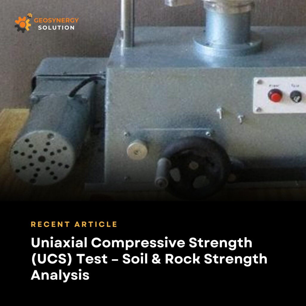 Uniaxial Compressive Strength (UCS) test on rock sample in geotechnical laboratory
