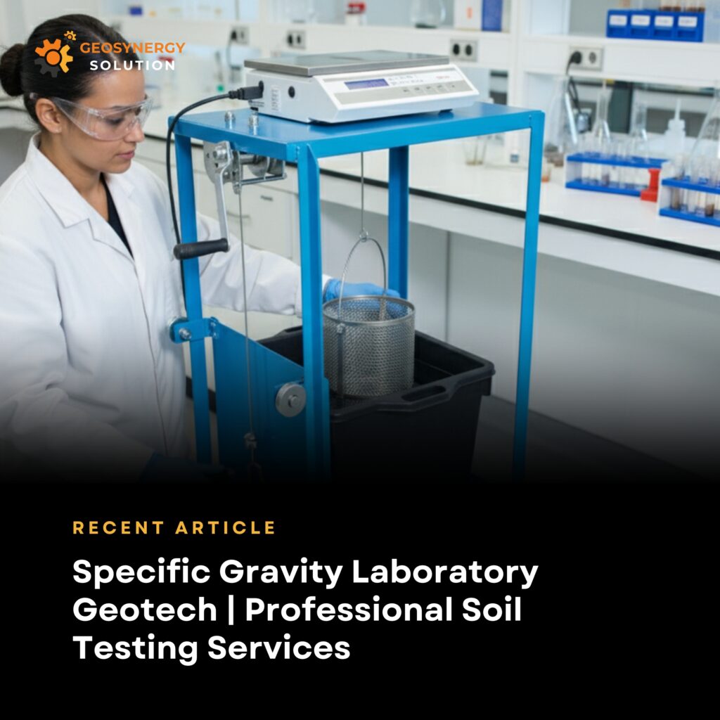 Soil Specific Gravity test equipment in a geotechnical laboratory.