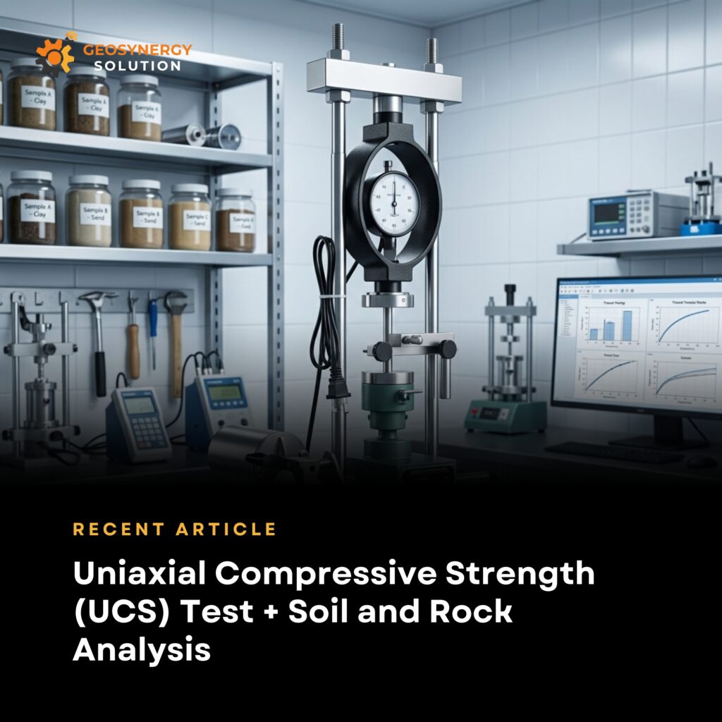 Laboratory setup for Uniaxial Compressive Strength (UCS) Test on rock specimen